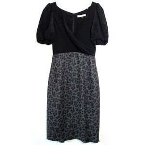 Rebecca Taylor Cheetah Me Good Silk Wool Black V Neck Short Sleeve Dress 4 EUC